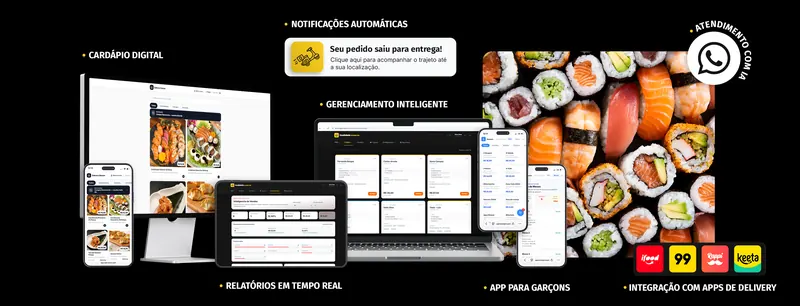Painel da SPKR Menu para restaurantes japoneses e sushis: cardápio digital, pedidos e cozinha na mesma tela